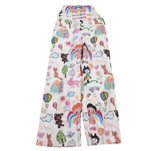 Shein Overalls Womens M Multicolor Kidcore Teacher‎ Doodle All Over Print